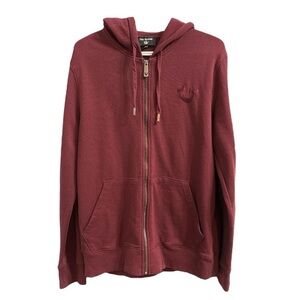 True Religion Arch Logo Full Zip Hoodie Sweater Tone on Tone Maroon Men's Size M
